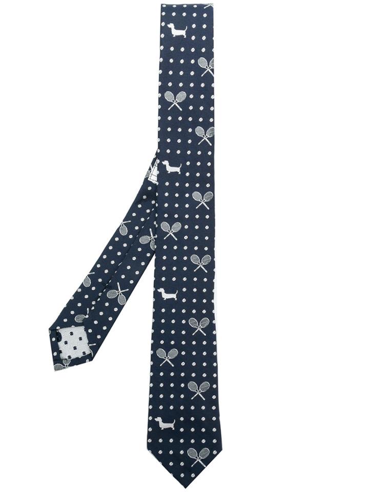 Thom Browne Tennis Print Tie - Blue