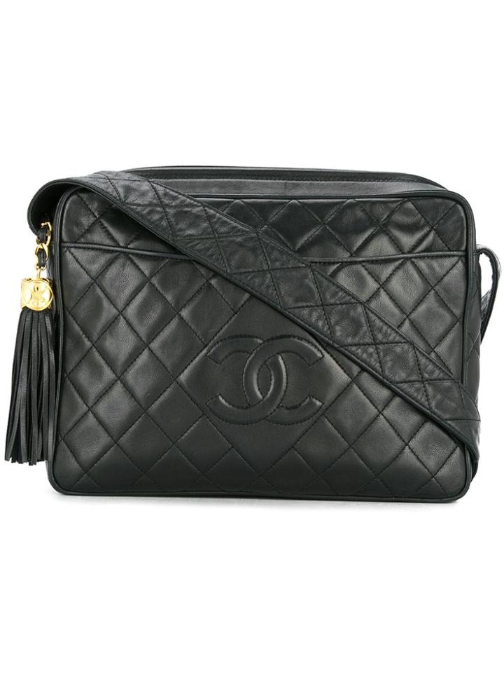 Chanel Vintage Cc Stitch Fringe Shoulder Bag - Black