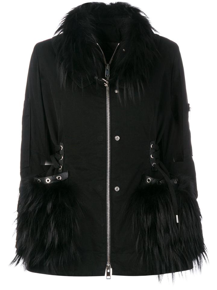 Ermanno Scervino Furry Appliques Coat - Black