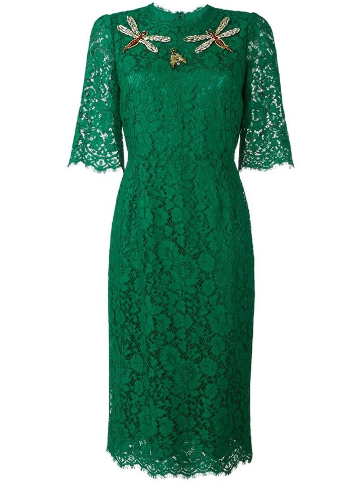 Dolce & Gabbana Lace Dress, Women's, Size: 44, Green, Cotton/viscose/polyamide/polyamide