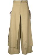 G.v.g.v. - Lace Up Layered Wide Trousers - Women - Cotton/nylon - 34, Brown, Cotton/nylon