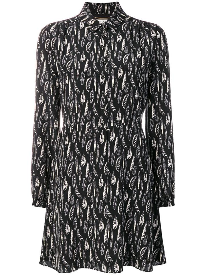 Saint Laurent Feather Print Shirt Dress - Black