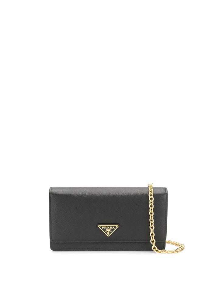 Prada Triangular Logo Plaque Clutch - Black