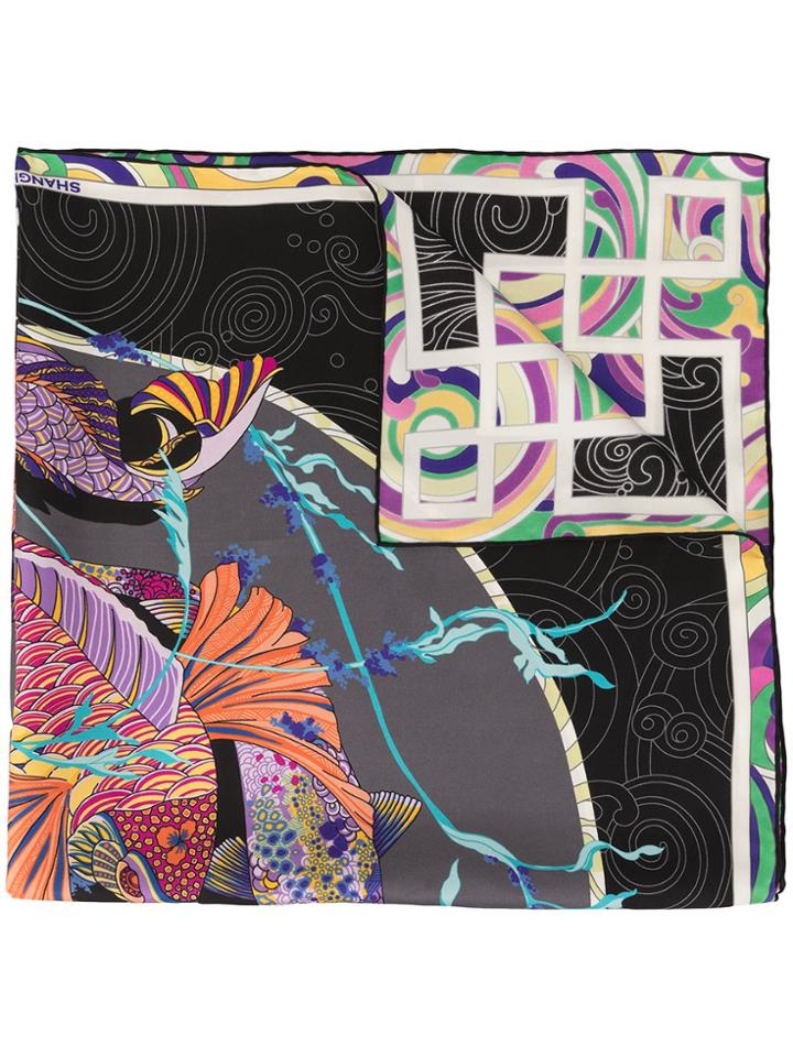 Shanghai Tang Pacific Print Foulard - Black