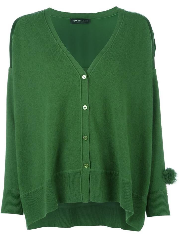 Twin-set Dolmain V Neck Cardigan, Women's, Size: Medium, Green, Silk/cashmere/wool