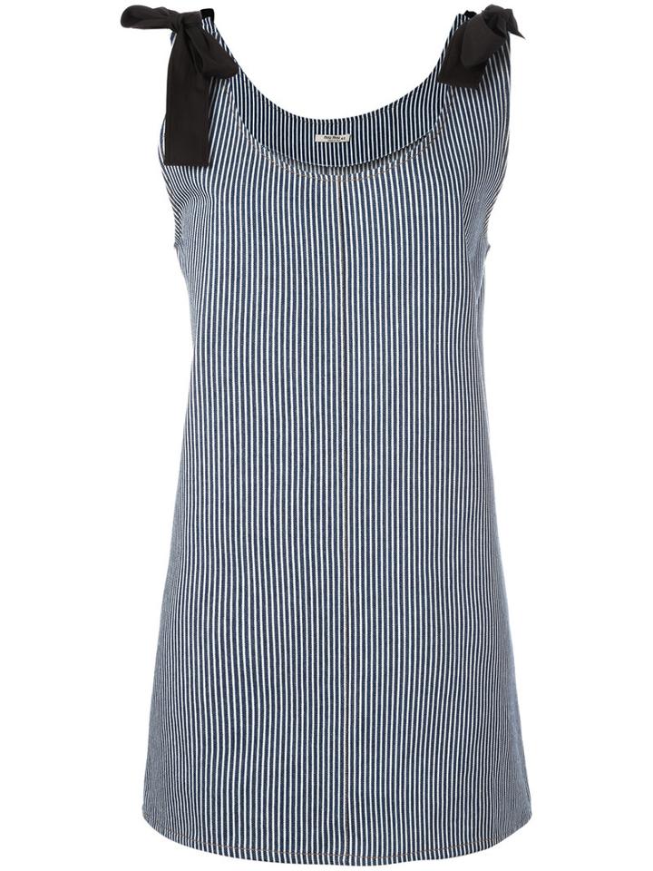 Miu Miu Bow Detail Striped Dress, Women's, Size: 40, Blue, Cotton