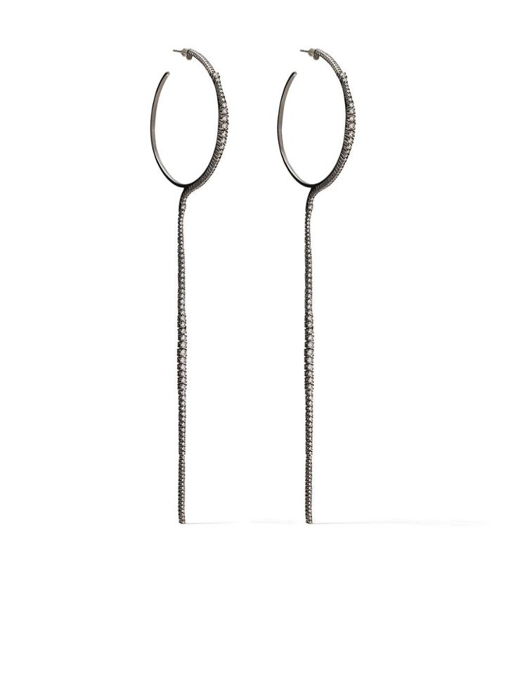 As29 18kt Black Gold Diamond Icicle Long Hoop Earrings