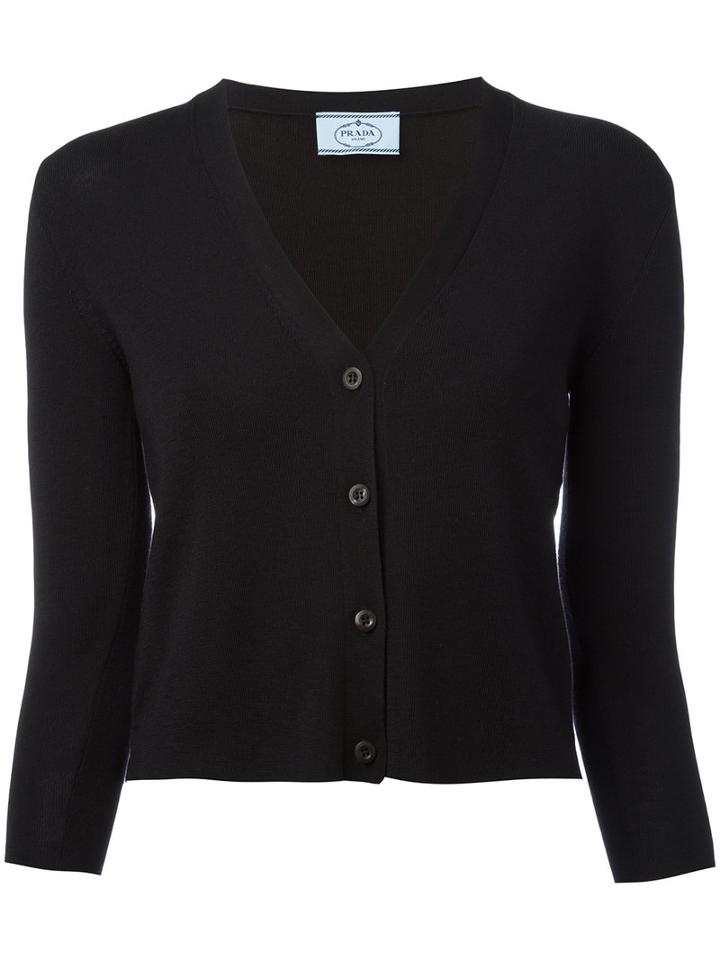 Prada Cropped Fitted Cardigan, Women's, Size: 42, Black, Silk/cashmere
