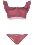 Solid And Striped Paloma Striped Ruffle Bikini - Brown