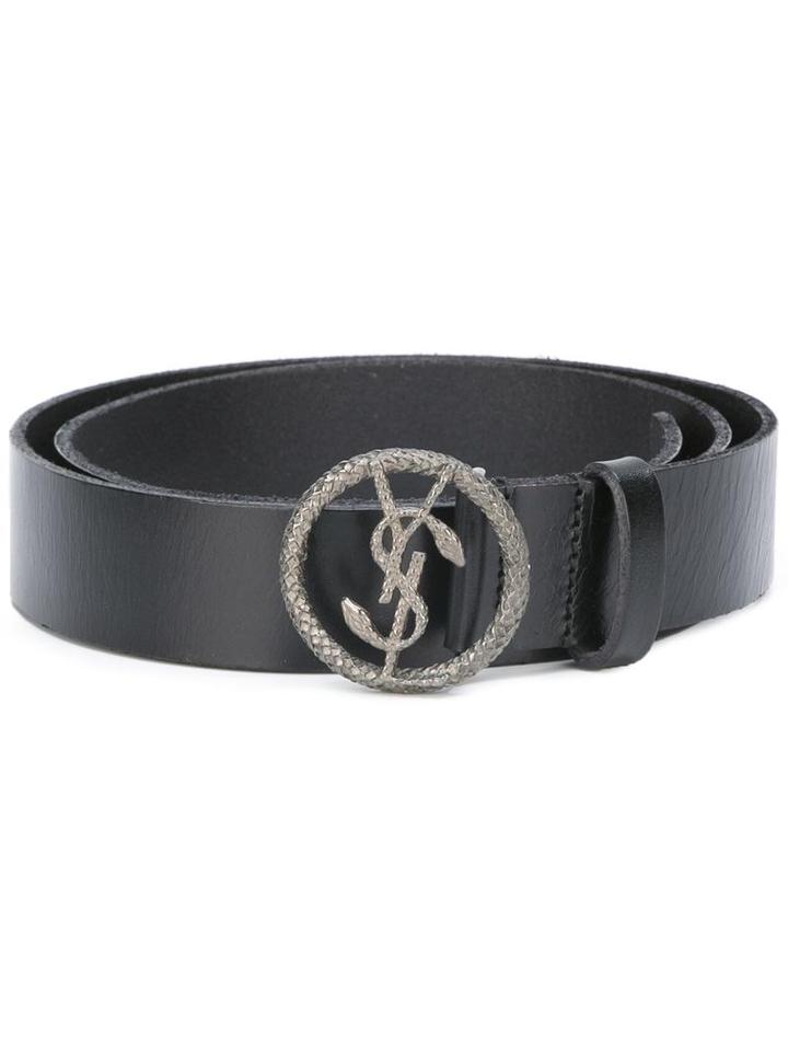 Saint Laurent Monogram Serpent Buckle Belt, Men's, Size: 90, Black, Leather
