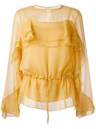 See By Chloé Gathered Blouse, Women's, Size: 38, Yellow/orange, Polyester/viscose