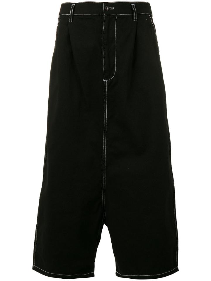 Comme Des Garçons Shirt Drop-crotch Cropped Trousers, Men's, Size: Large, Black, Cotton