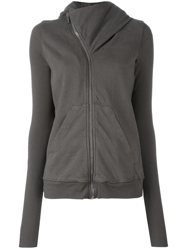 Rick Owens Drkshdw Curved Zip Hoodie, Women's, Size: Small, Grey, Cotton