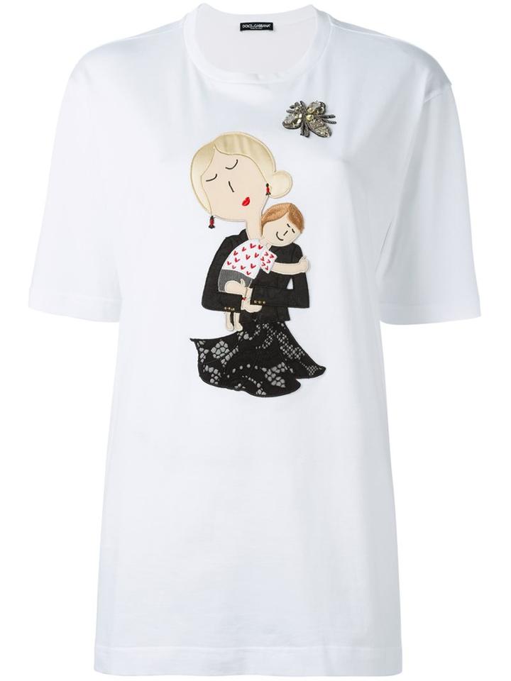 Dolce & Gabbana Family Patch T-shirt, Women's, Size: 46, White, Cotton/silk