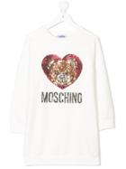 Moschino Kids Teen Sequined Logo Sweatshirt Dress - White