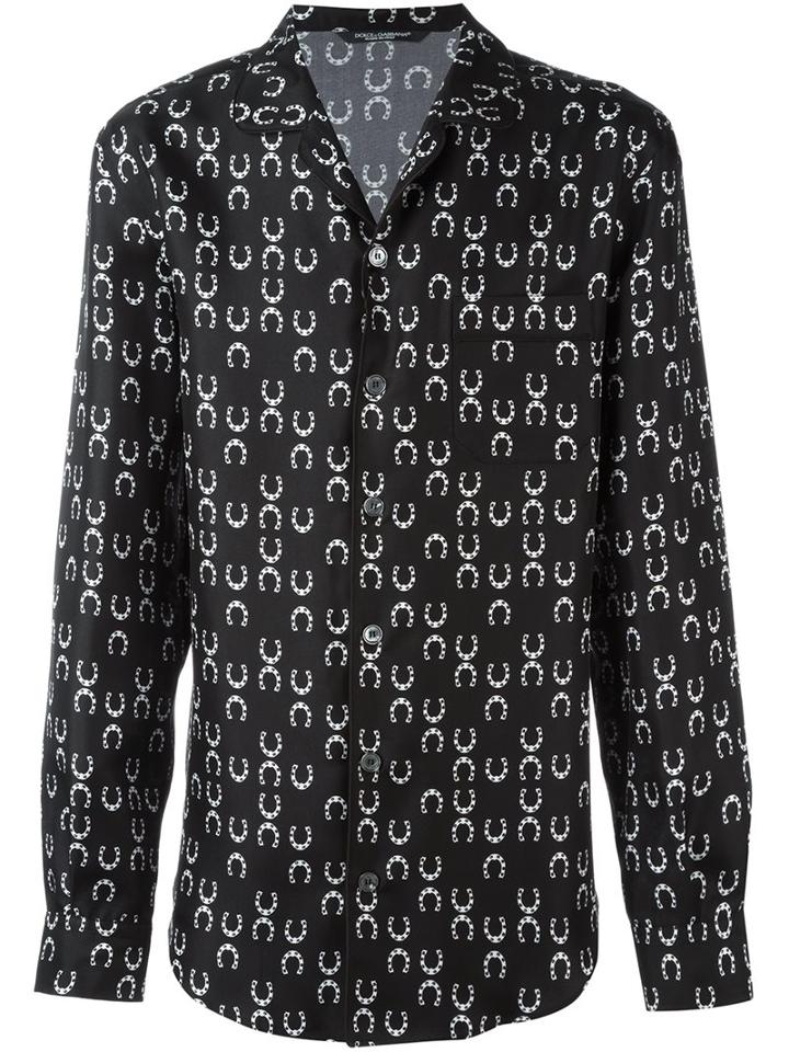 Dolce & Gabbana - Horseshoe Print Shirt - Men - Silk - 41, Black, Silk