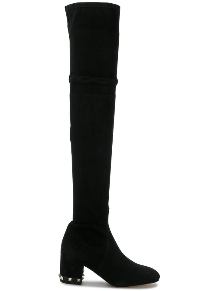 Valentino Knee Length Studded Boots - Black