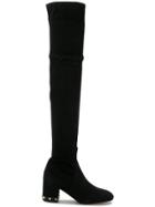 Valentino Knee Length Studded Boots - Black