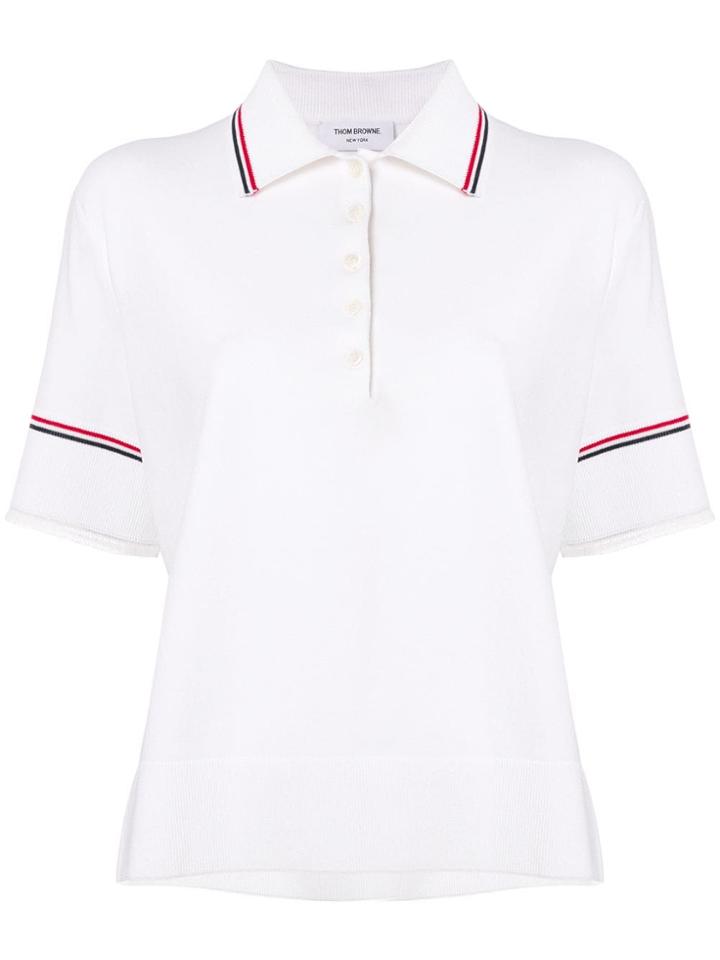 Thom Browne Tipping Stripe Boxy Polo Shirt - White