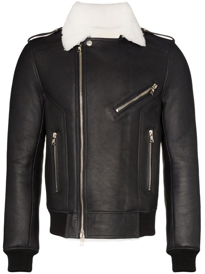 Balmain Shearling Leather Biker Jacket - Black