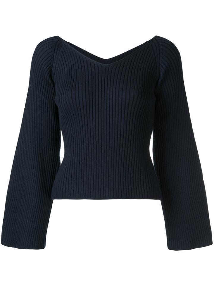 Des Prés V-neck Rib Knit Top - Blue