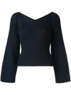 Des Prés V-neck Rib Knit Top - Blue