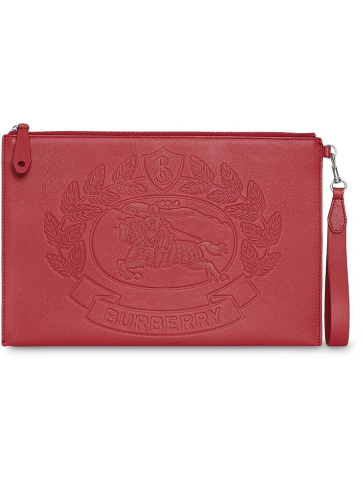 Burberry Crest Logo Clutch Bag - Red