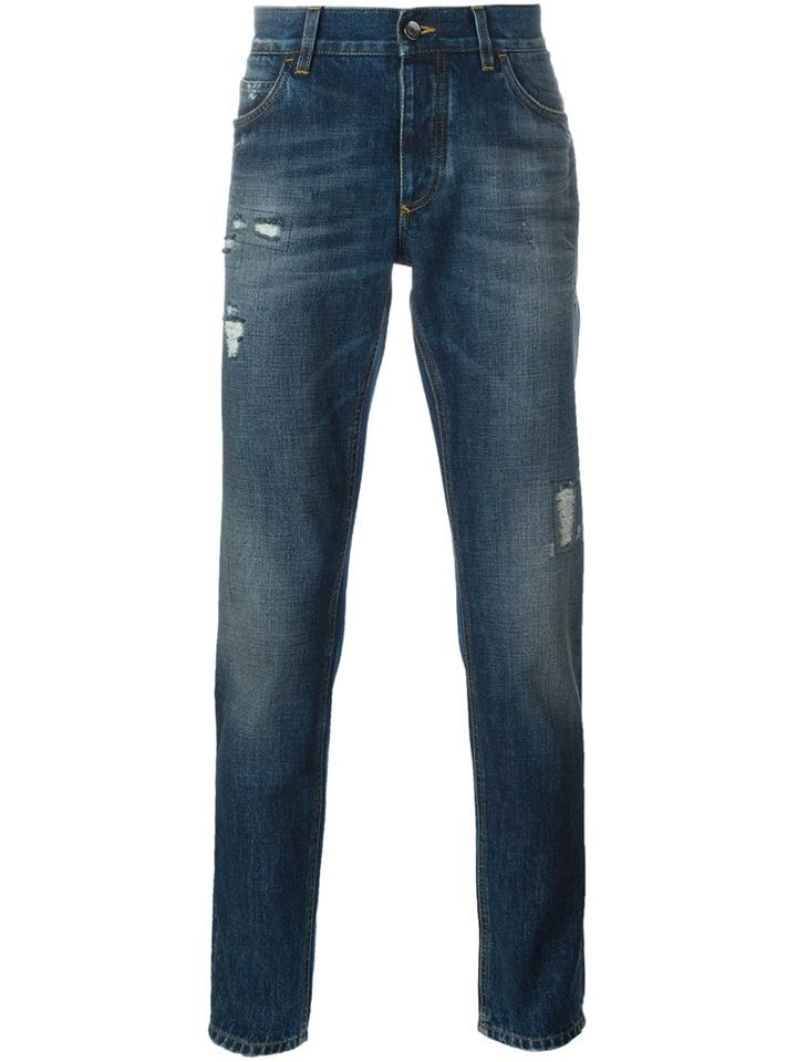 Dolce & Gabbana Distressed Jeans, Men's, Size: 54, Blue, Cotton
