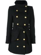 Balmain Tied Double Breasted Coat, Women's, Size: 40, Black, Virgin Wool/cashmere/viscose/cotton