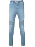 Balmain Biker Denim Track Pants, Men's, Size: Large, Blue, Cotton/polyurethane