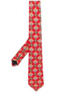 Burberry Modern Cut Check Equestrian Knight Tie - Red