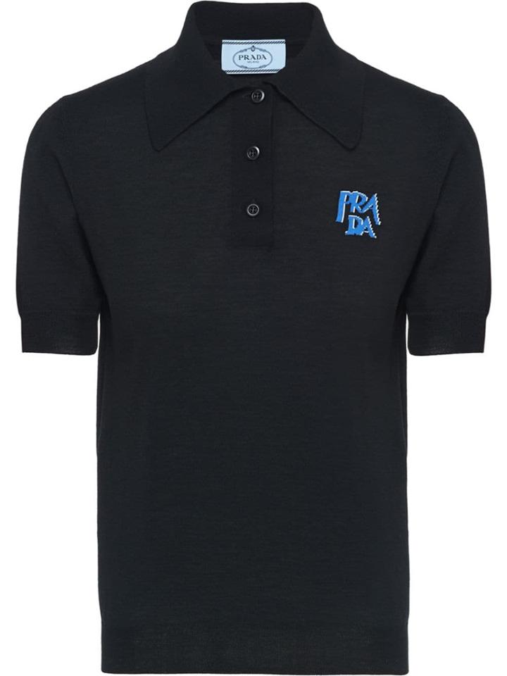 Prada Logo Print Polo Shirt - Black