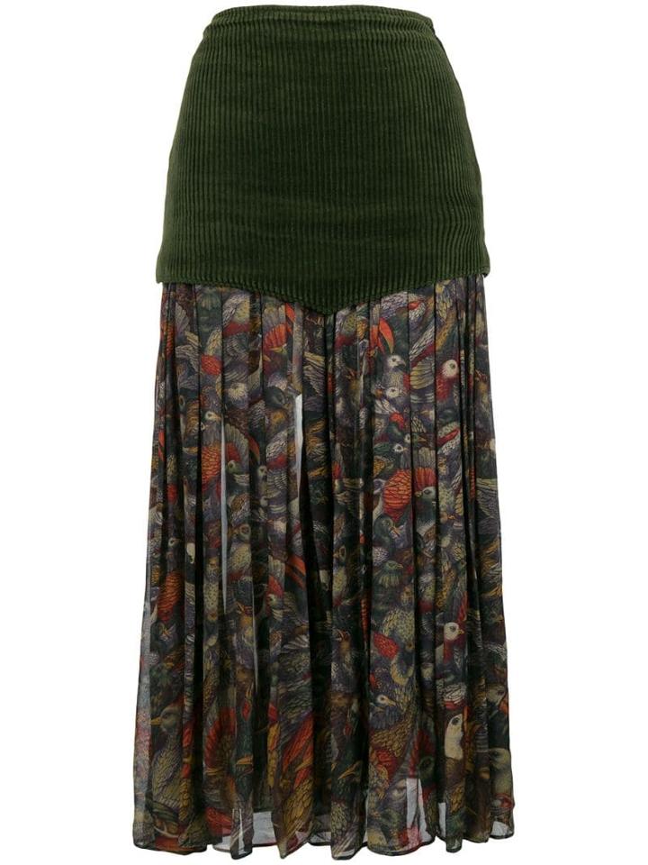 Versace Pre-owned Floral Pleated Midi Skirt - Green