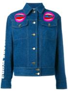 Olympia Le-tan - Word Image Denim Jacket - Women - Cotton - 34, Blue, Cotton
