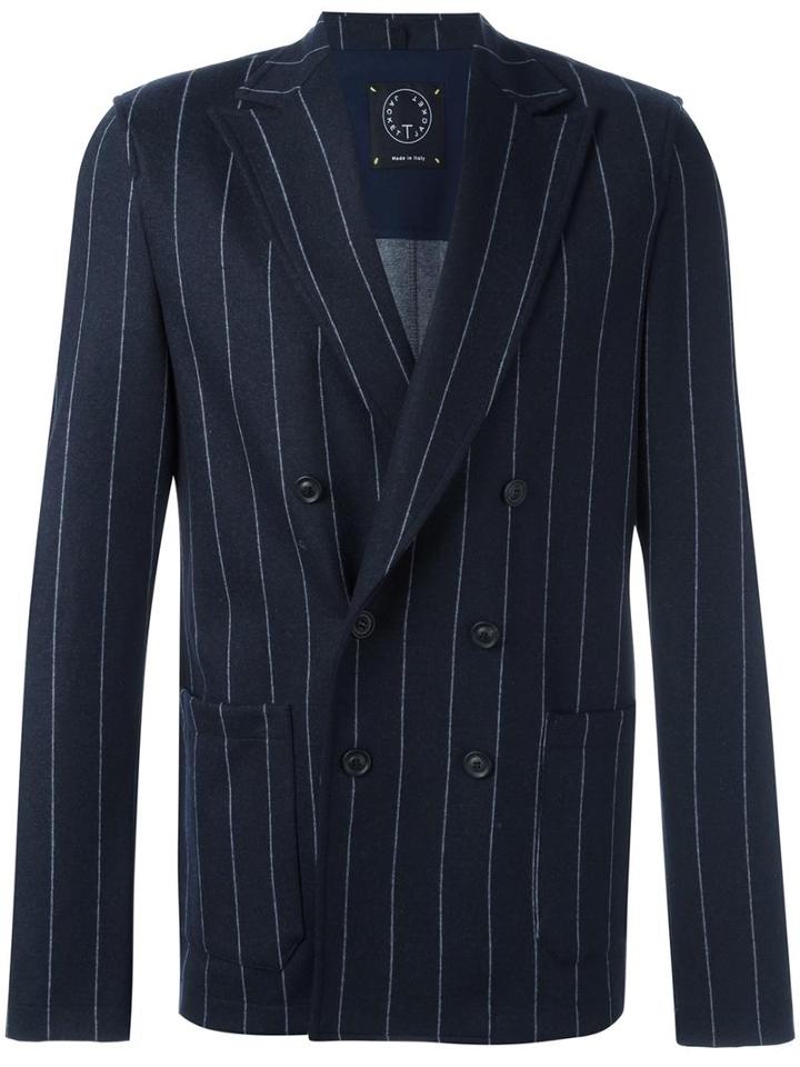 Tonello Double Breasted Pinstriped Blazer, Men's, Size: Small, Blue, Polyamide/virgin Wool/spandex/elastane/cotton