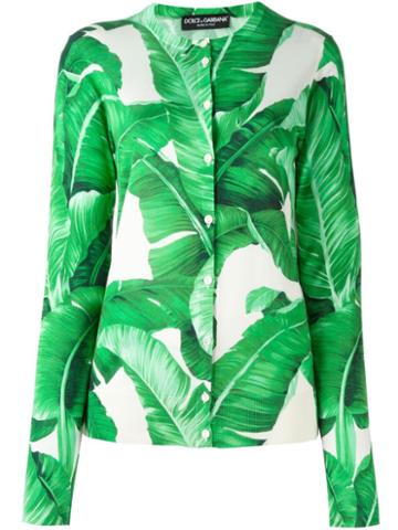 Dolce & Gabbana Banana Leaf Print Cardigan, Women's, Size: 44, Green, Silk