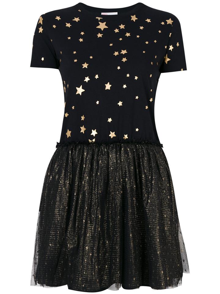 Red Valentino Star Printed T-shirt Tutu Dress - Black