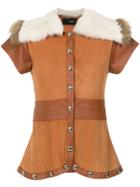 Andrea Bogosian Fur Trim Blouse - Brown