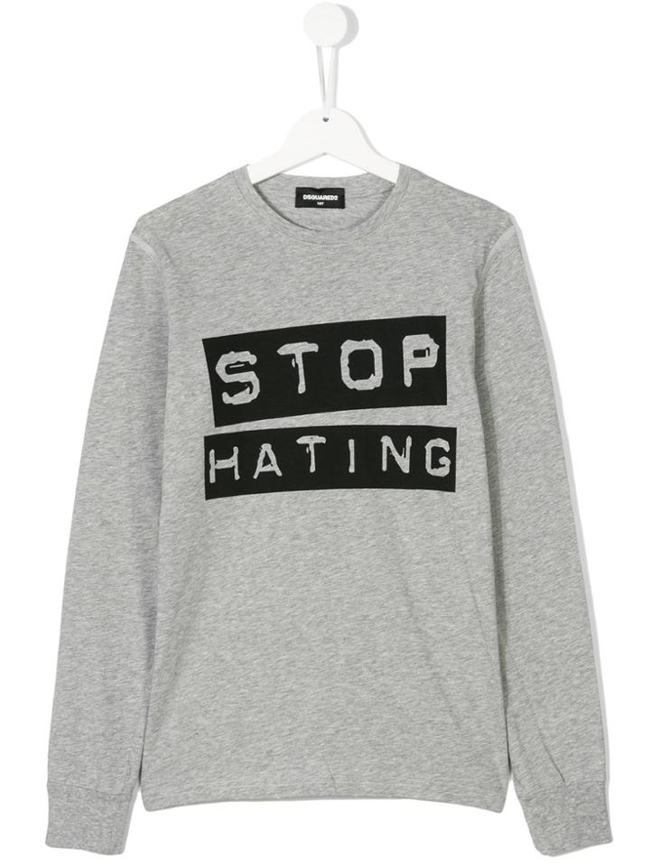Dsquared2 Kids Teen Slogan Print Top - Grey
