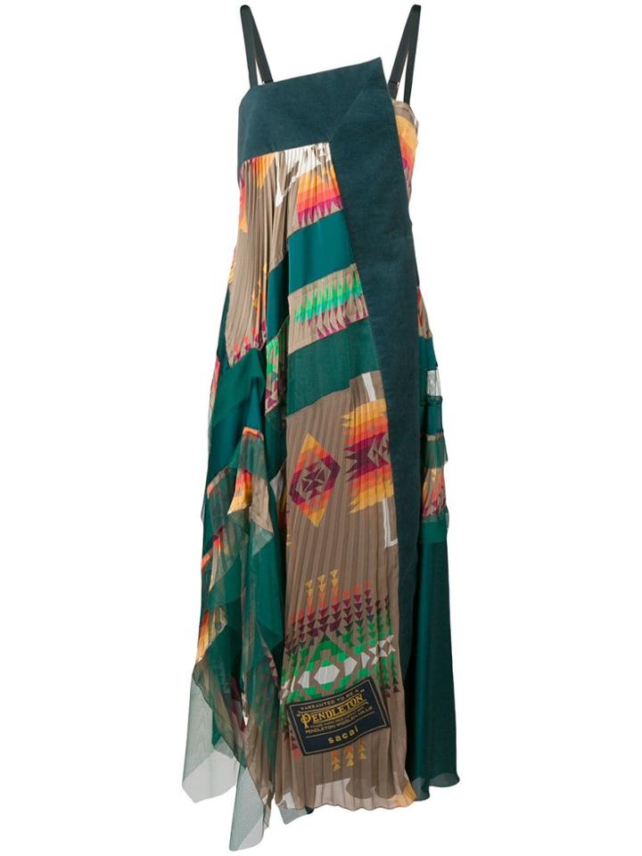 Sacai Pleated Maxi Dress - Green