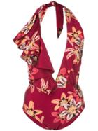 Patbo Plunging Neck Floral Swimsuit - Red
