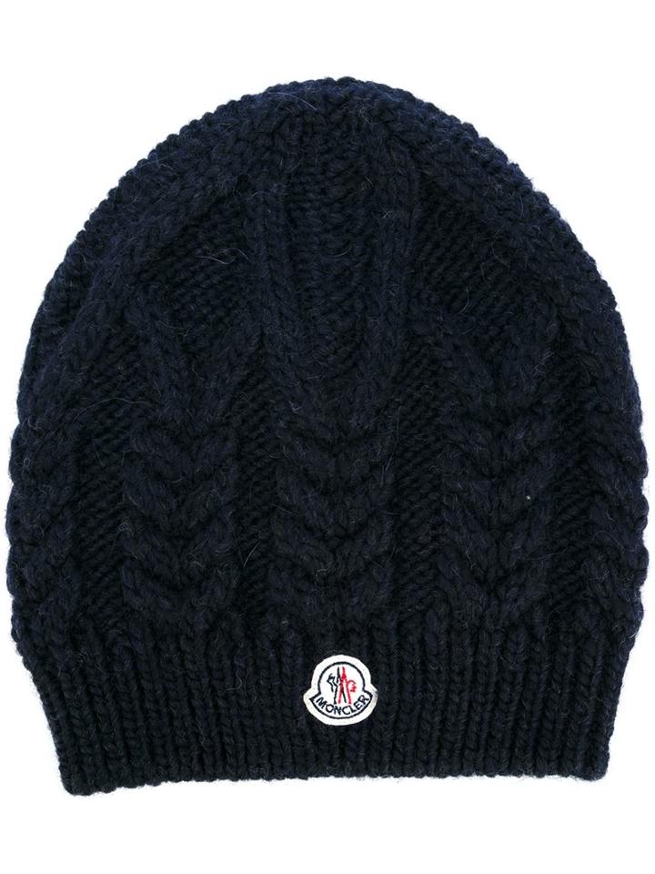 Moncler Cable Knit Beanie, Women's, Blue, Acrylic/wool/alpaca