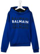 Balmain Kids Printed Logo Hoodie - Blue