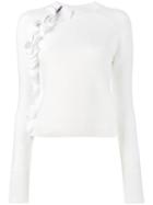3.1 Phillip Lim Knitted Ruffle Top, Women's, Size: Large, White, Cotton/spandex/elastane