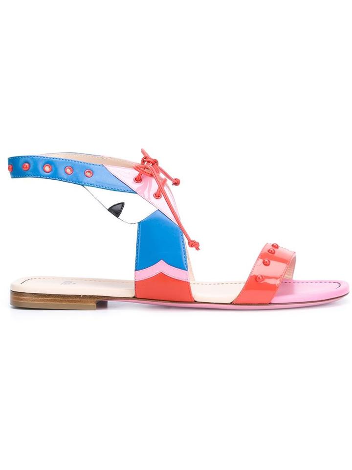 Fendi Bag Bugs Sandals, Women's, Size: 40, Pink/purple, Leather