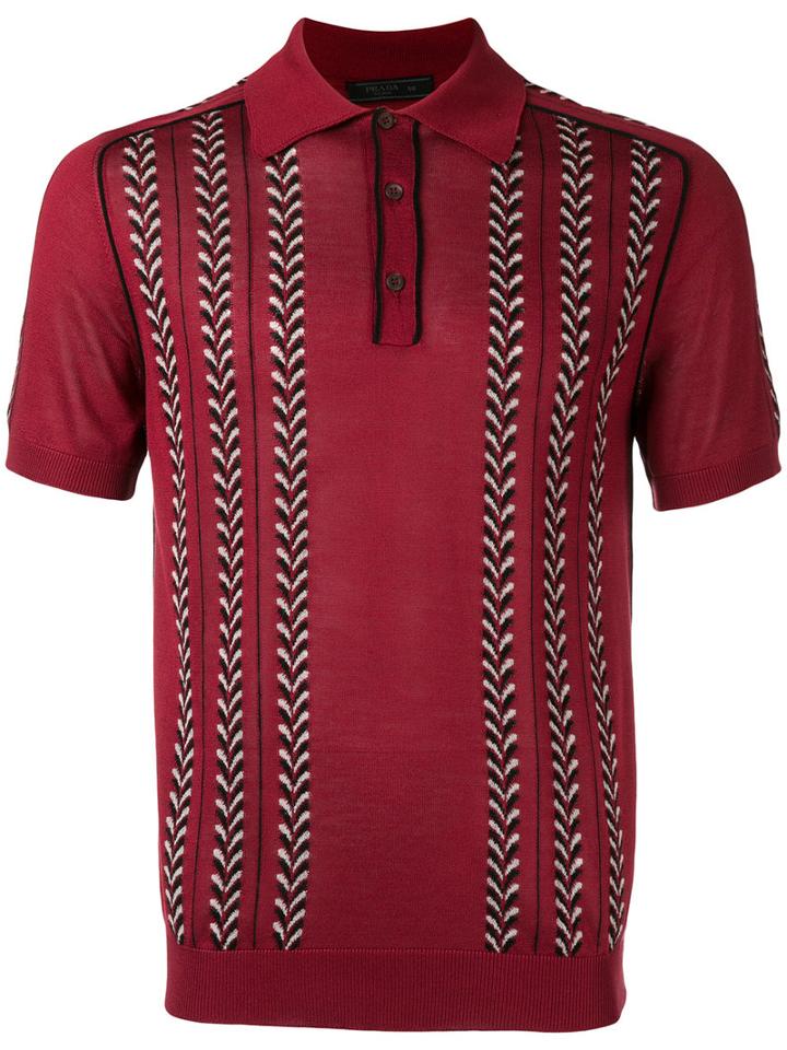 Prada Knitted Polo Shirt, Men's, Size: 52, Red, Silk/cotton/virgin Wool