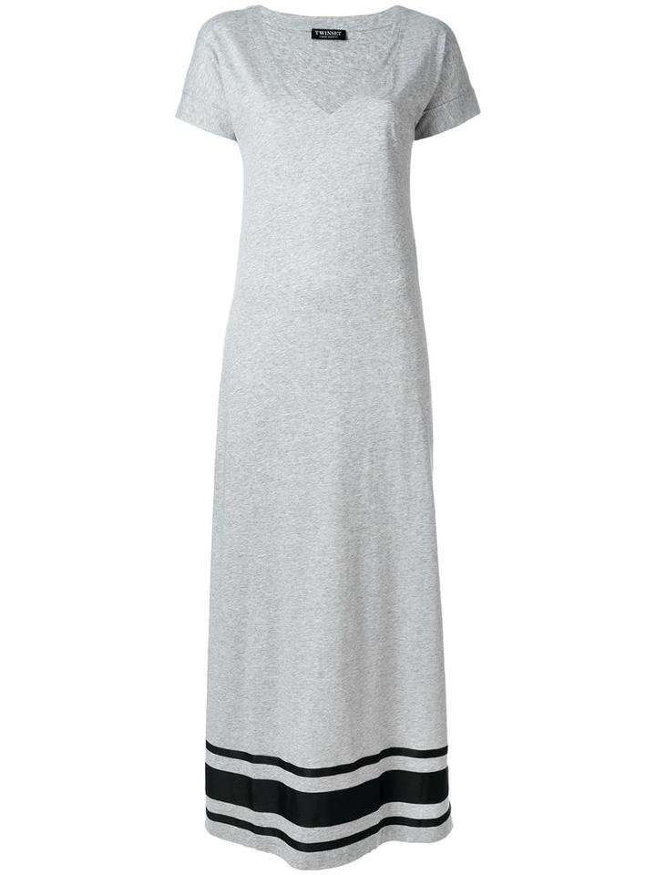 Twin-set Maxi V-neck Dress, Women's, Size: Small, Grey, Cotton