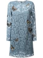Valentino 'japanese Butterfly' Embroidered Heavy Lace Dress - Blue