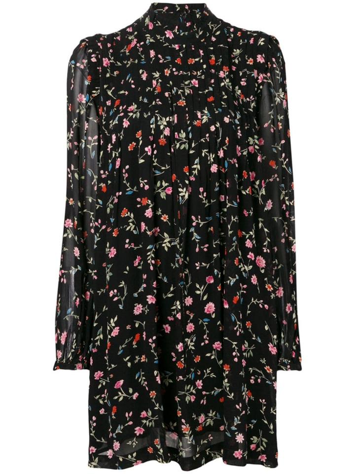 Ganni High Neck Floral Print Dress - Black