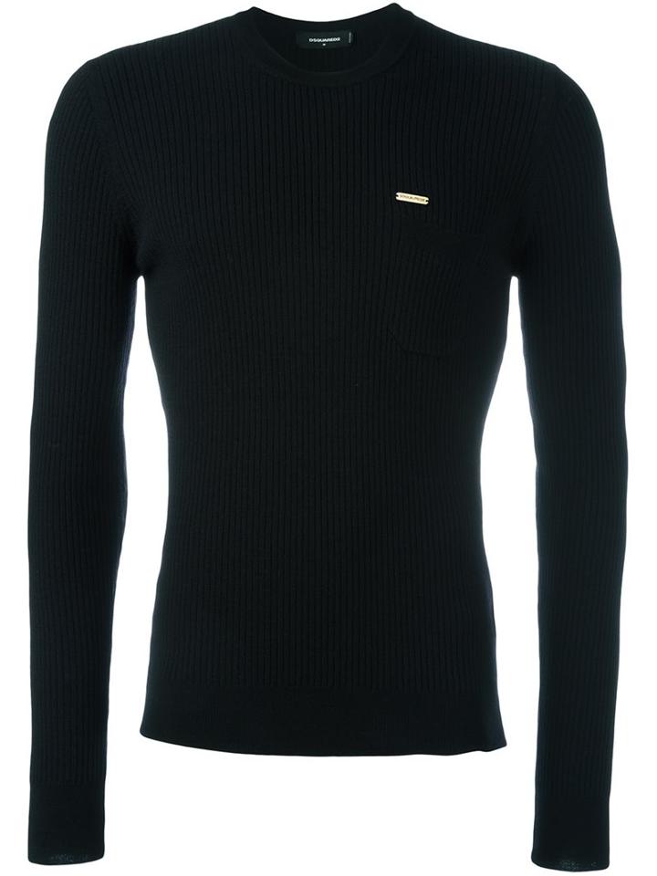 Dsquared2 Ribbed Crew Neck Jumper, Men's, Size: Xl, Black, Polyester/wool